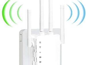 موسع WiFi ، WiFi Booster 1200Mbps WiFi 2.4 & 5 GHz Dual Band (8500sq.ft) إشارة WiFi قوية اختراق 35 جهازًا 4 أوضاع إعداد بنقرة واحدة , 4 هوائيات 360 درجة تغطية كاملة ، يدعم منفذ إيثرنت