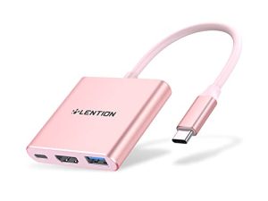 موزع USB C 3 في 1 من LENTION مزود بتوصيل طاقة 100 وات ، USB 3.0 و 4 K HDMI لـ 2022-2016 MacBook Pro ، جهاز Mac Air / Surface / Chrome / Steam ، المزيد ، محول تشغيل ثابت (CB-C14 ، ذهبي وردي)