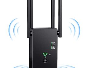 PAKESI WiFi Extender Signal Booster ، 4 هوائيات 360 درجة تغطية كاملة موسع إشارة WiFi ، مع AC1200 مزدوج النطاق إشارة الداعم ، تغطية تصل إلى 2640 قدمًا مربعًا و 25 جهازًا