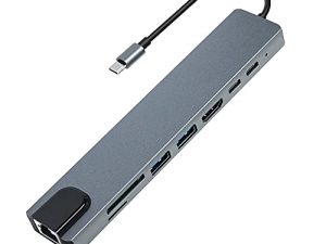 محول متعدد المنافذ USB C Hub 8 في 1 من النوع C إلى محول HDMI متعدد المنافذ مع 4K HDMI ، 3 منافذ USB ، قارئ بطاقات SD / TF ، إيثرنت ، 65 وات