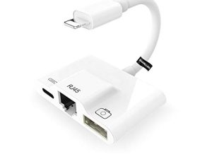 محول شبكة سلكية من SHARLLEN RJ45 Ethernet LAN ، 3 في 1 Wired Lightning to Ethernet USB 3 Camera Reader OTG ومنفذ شحن سريع متوافق مع iPhone 12/11 / X / XR / 8/7 ، iPad ، iPod ، أجهزة iOS