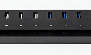Device Core 8 Port USB 3.0 Hub Black (4 x 3.0 + 3 x 2.0 + 1 SuperSpeed Charging Port) مع مفاتيح LED فردية ويأتي مع محول طاقة 12 فولت للكمبيوتر الشخصي ومحركات أقراص USB المحمولة والماوس والمزيد.