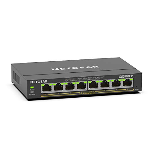 NETGEAR 8 Port PoE Gigabit Ethernet Plus Switch (GS308EP) - مع 8 x PoE + @ 62W ، سطح المكتب أو التثبيت على الحائط NETGEAR 8 Port PoE Gigabit Ethernet Plus Switch (GS308EP) - مع 8 x PoE + @ 62W ، سطح المكتب أو التثبيت على الحائط