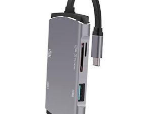 1 قطعة من SOLUSTRE لجهاز USB Card Type-c Notebook Sd USB- منفذ قارئ نوع المحول- محور الكمبيوتر متعدد الوظائف لنقل البيانات ومحركات أقراص الفيديو فلاش رمادي محول الفاصل USB-c