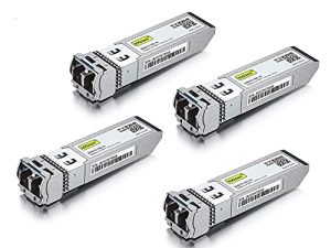 10GBase-LR SFP + Transceiver ، 10G 1310nm SMF ، حتى 10 كم ، متوافق مع Cisco SFP-10G-LR ، Meraki MA-SFP-10GB-LR ، Ubiquiti UniFi UF-SM-10G ، Fortinet ، Mikrotik ، Supermicro ، Netgear والمزيد عبوة من 4 قطع