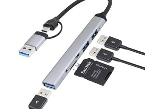 RIIEYOCA USB C Hub ، محول USB C إلى USB متعدد المنافذ ، 5 في 1 Dongle USB-C إلى USB 3.0 ، قارئ بطاقات Sd / TF ومنفذين USB 2.0 لأجهزة الكمبيوتر المحمول ، الكمبيوتر الشخصي ، MacBook Pro ، جهاز Type-C (رمادي)