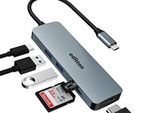 USB C Hub ، محول USB C من Oditton ، MacBook Pro / Air Ipad Pro 6 في 1 مع مخرج HDMI 4K ، منفذ 100W PD ، 2 USB 3.0 ، فتحة بطاقة SD / TF ، إرساء USB C لأجهزة الكمبيوتر المحمول Dell وأجهزة أخرى من النوع C