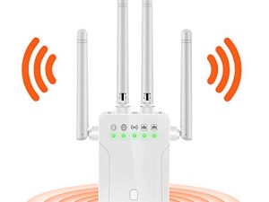مكرر WiFi - معزز WiFi ، موسع إشارة ، تغطية تصل إلى 2500 قدم مربع ، 1200 ميجابت في الثانية 2.4 و 5 جيجاهرتز مضخم إنترنت لاسلكي - يغطي 20 جهازًا مع 4 هوائيات خارجية متقدمة.