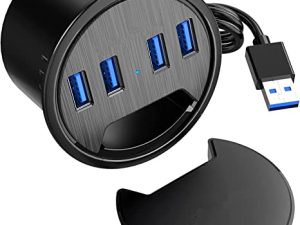 جروميت مكتبي ، 4 منافذ USB 3.0 Hub ، نقل بيانات 5 جيجابت في الثانية مع سلك 4.9 قدم بقطر 2.36 بوصة أو 60 مم ، ملحقات مكتبية ، للكمبيوتر الشخصي ، محرك أقراص فلاش ، حاوية HDD وأجهزة USB أخرى