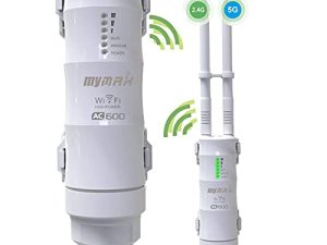 موسع واي فاي خارجي AC600 مقاوم للعوامل الجوية مع منفذ إيثرنت ، MyMAX ثنائي النطاق 2.4 + 5 جيجاهرتز 600 ميجابت في الثانية خارج نقطة الوصول PoE (AP) / راوتر / مكرر لاسلكي / مضخم إشارة في 2-Antenna