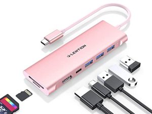 LENTION USB C Multiport Hub مع 4K HDMI ، 3 USB 3.0 ، قارئ بطاقات SD / Micro SD ، 100 واط PD متوافق مع 2022-2016 MacBook Pro ، Mac Air الجديد ، أجهزة أخرى من النوع C ، محول برنامج تشغيل ثابت (CB-C36B ، وردي ذهبي)