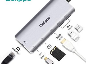 Delippo USB C Docking Hub 6 in 1 Dongles Ethernet hub ، 4K HDMI ، 2 * منافذ USB 3.0 ، منفذ USB C PD ، قارئ بطاقة SD ، 1000M Gigabit Ethernet Ports محول متعدد الوظائف لأجهزة MacBook و Dell والمزيد من الأجهزة من النوع c