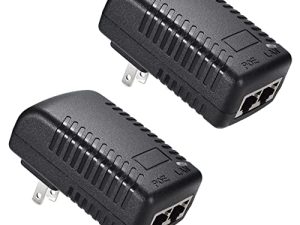 Bawofu 48V 24W 0.5A PoE Power Adapter Injector Ethernet مع مقبس حائط أمريكي ، متوافق مع IEEE 802.3af ، 10 / 100Mbps ، لأجهزة IP Voip وكاميرات PoE ، عبوتان