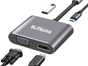 USB C Hub ، USB 3.0 Hub ، محور USB لأجهزة الكمبيوتر المحمول ، ELMWAY 4 في 1 USB C Hub HDMI VGA محول ، متوافق مع معظم أجهزة Type C