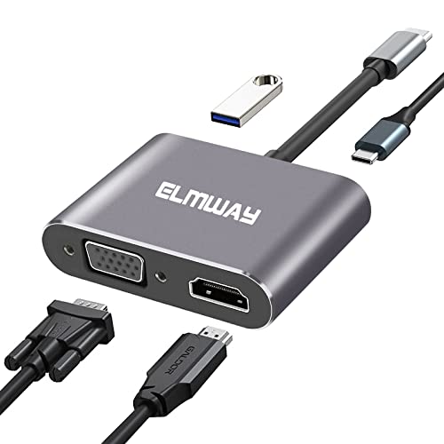 USB C Hub ، USB 3.0 Hub ، محور USB لأجهزة الكمبيوتر المحمول ، ELMWAY 4 في 1 USB C Hub HDMI VGA محول ، متوافق مع معظم أجهزة Type C USB C Hub ، USB 3.0 Hub ، محور USB لأجهزة الكمبيوتر المحمول ، ELMWAY 4 في 1 USB C Hub HDMI VGA محول ، متوافق مع معظم أجهزة Type C