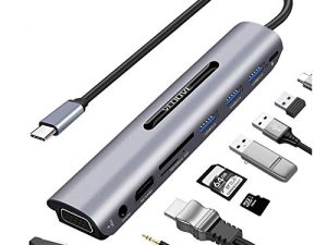 محول USB C Hub HDMI VGA- [تمت ترقيته] VEOOVE 9 منفذ USB من النوع C إلى HDMI 4K لمحطة Samsung Dex لهاتف Galaxy S10 / S9 / S8 Note 9/8 ، متوافق مع MacBook Pro 2018 2017 / Air 2018/2019 More (رمادي فلكي )