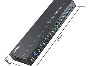 موزع USB يعمل بالطاقة من Sipolar - 16 منفذًا 120W USB 3.0 Hub - محور شحن لأجهزة متعددة مع محول طاقة 12 فولت / 10 أمبير - إخراج بحد أقصى 1.2 أمبير لكل منفذ USB - غلاف ميتا - مصابيح LED - لوحة Din-Rail / WallMount