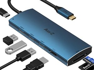 USB C Hub ، USB Hub إلى HDMI Multiport AorZ USB C Dongle Adapter 7 في 1 مع مخرج HDMI ، 3 منافذ USB 3.0 ، منافذ SD / Micro SD ، 100W PD ، متوافق مع MacBook والمزيد من أجهزة Type C USB C HUB (أزرق غامق)