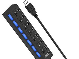 SUTOROO 7 منافذ USB 2.0 Hub ، نقل بيانات عالي السرعة وشحن ، مصباح LED مستقل ، لجميع أجهزة USB