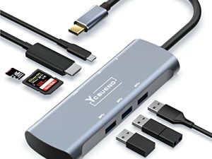 YCBUENO USB C Hub ، محاور USB 7 في 1 مع 4K HDMI ، 3 منافذ USB 3.0 ، توصيل طاقة 100 وات ، قاعدة قارئ بطاقات SD / TF لأجهزة iPad Pro / MacBook Pro / XPS / المزيد من أجهزة Type C
