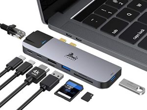 محولات USB C Hub لأجهزة MacBook Pro / Air ، محطة إرساء 10 في 1 USB C مع 4K HDMI ، VGA ، RJ45 جيجابت إيثرنت ، 87W PD شحن ، 3 USB 3.0 ، قارئ بطاقة SD TF ، متوافق مع المزيد من أجهزة Type C (8 في 2 )