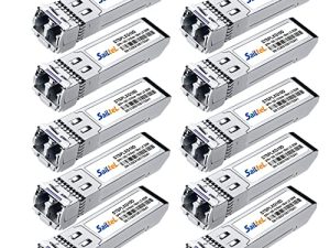 10G Gigabit Single Mode SFP + LC Module، 10G 1310nm SMF، up to 10 km، DDM، 10GBase-LR Fiber Transceiver، متوافق مع Cisco، Ubiquiti، Mikrotik، Netgear، Dlink، Linksys والمزيد (10 حزم)